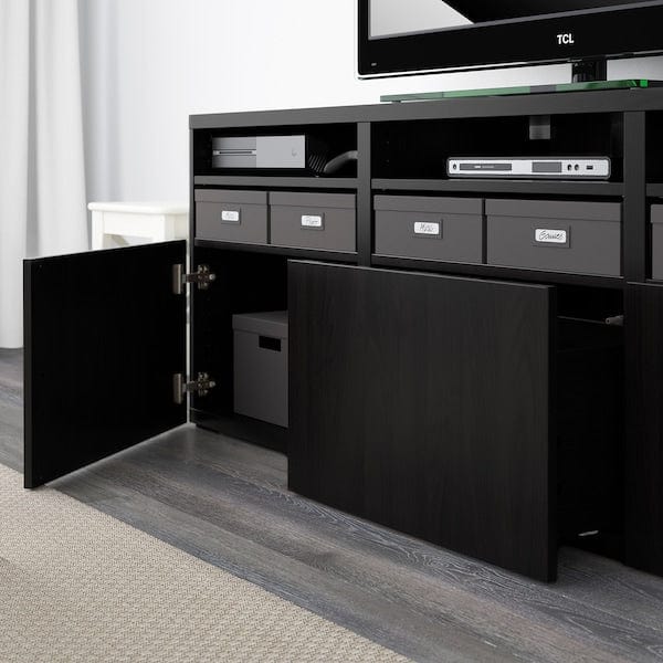 Ikea BESTÅ - TV storage combination/glass doors, black-brown/Lappviken black-brown clear glass, 180x42x192 cm
