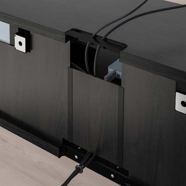 BESTÅ - TV storage combination/glass doors, black-brown/Selsviken high-gloss/black clear glass, 300x42x211 cm