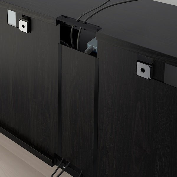 BESTÅ - TV storage combination/glass doors, black-brown/Selsviken high-gloss/black clear glass, 300x42x231 cm