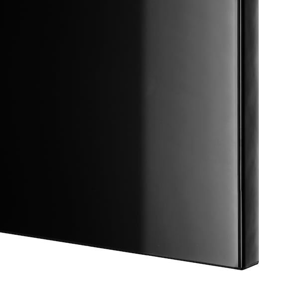 BESTÅ - TV storage combination/glass doors, black-brown/Selsviken high-gloss/black clear glass, 180x42x192 cm