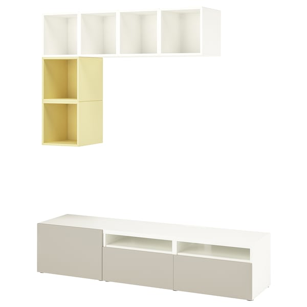 BESTÅ / EKET - Cabinet combination for TV, white/pale yellow, 180x42x170 cm