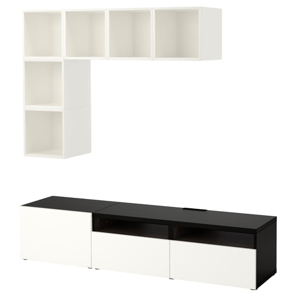 BESTÅ / EKET cabinet combination for TV, white/black-brown/high-gloss/white, 180x42x170 cm