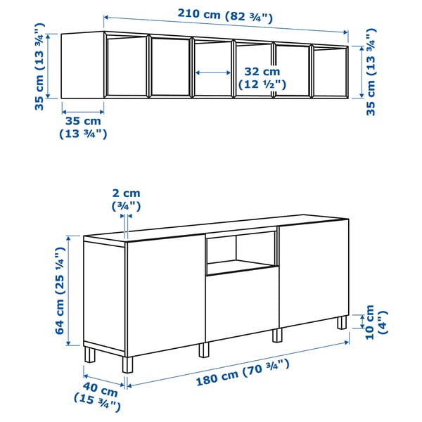 BESTÅ / EKET cabinet combination for TV, white, 210x42x220 cm