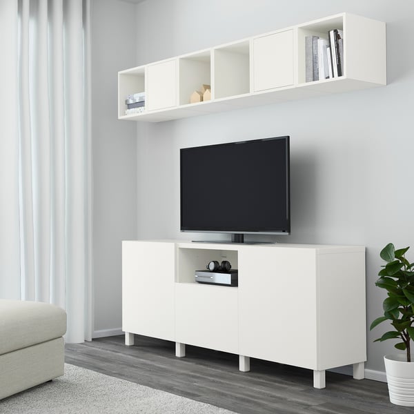BESTÅ / EKET cabinet combination for TV, white, 210x42x220 cm