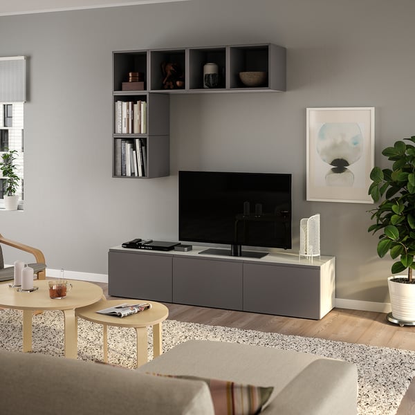 BESTÅ / EKET - BESTÅ / EKET TV storage combination, white Västerviken/dark grey, 180x42x185 cm