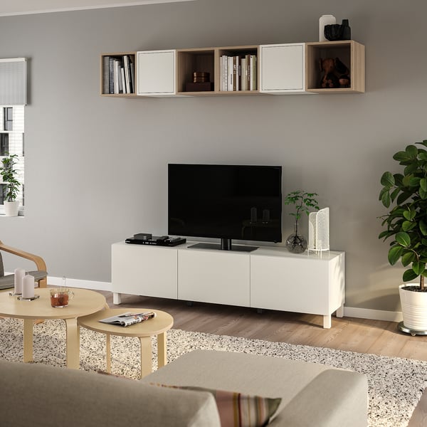 BESTÅ / EKET TV bench, white/Valviken, 180x42x48 cm