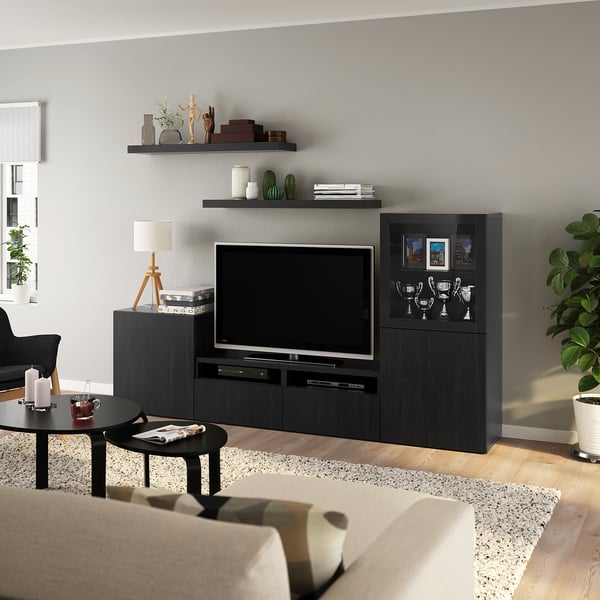 BESTÅ / LACK - BESTÅ / LACK TV storage combination, black-brown, 240x42x129 cm