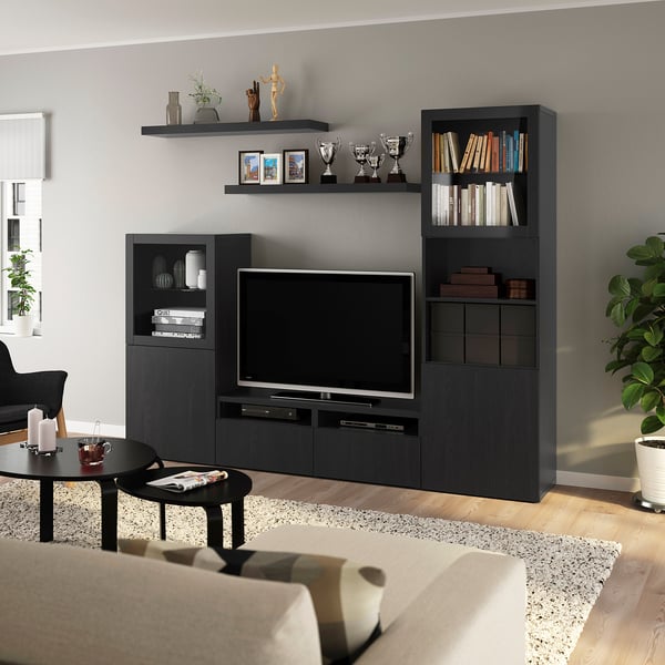 BESTÅ / LACK - BESTÅ / LACK TV storage combination, black-brown, 240x42x193 cm