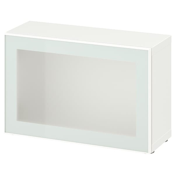 Ikea BESTÅ - Shelf unit with glass door, white Glassvik/white/light green frosted glass, 60x22x38 cm