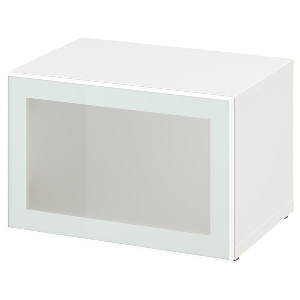 BESTÅ shelf unit with glass door, white Glassvik/white/light green frosted glass, 60x42x38 cm