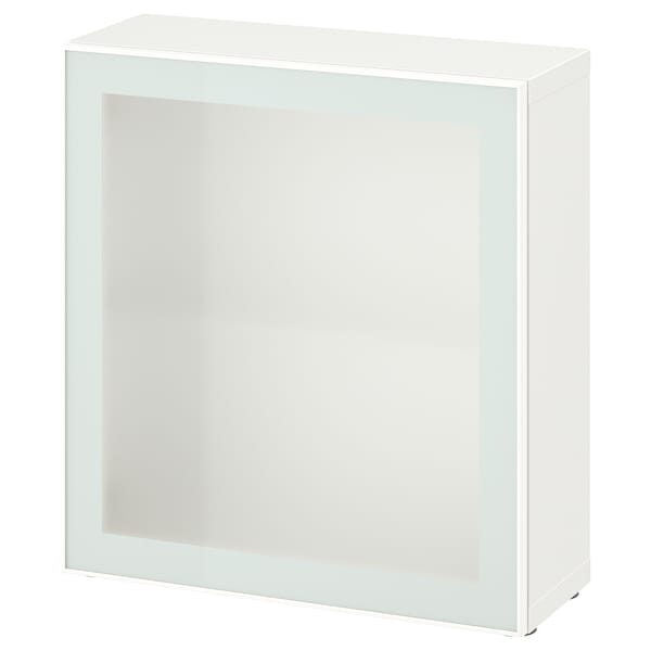 Ikea BESTÅ - Shelf unit with glass door, white Glassvik/white/light green frosted glass, 60x22x64 cm