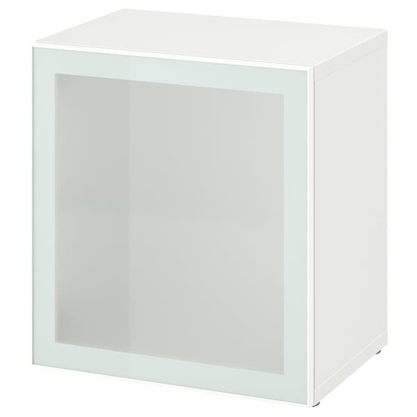 Ikea BESTÅ - Shelf unit with glass door, white Glassvik/white/light green frosted glass, 60x42x64 cm