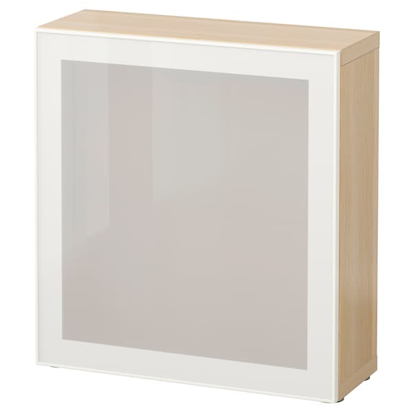 Ikea BESTÅ - Cabinet with glass door, white stained oak effect/Glassvik glass white/glass effect,60x22x64 cm