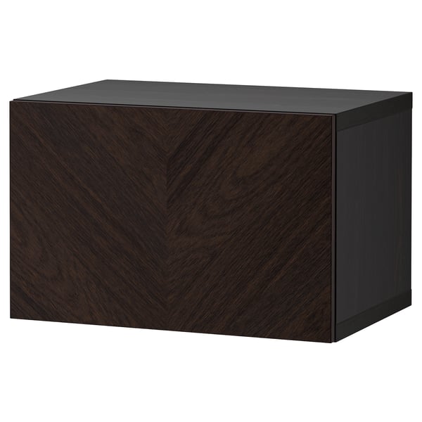 BESTÅ shelf unit with door, black-brown Hedeviken/dark brown stained oak veneer, 60x42x38 cm