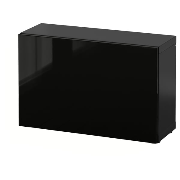 BESTÅ shelf unit with door, black-brown/Selsviken high-gloss/black, 60x22x38 cm