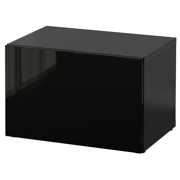 BESTÅ shelf unit with door, black-brown/Selsviken high-gloss/black, 60x42x38 cm
