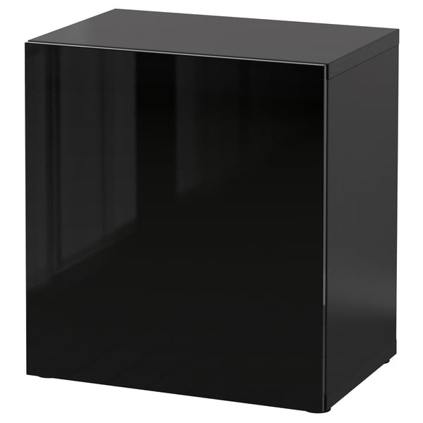 BESTÅ - BESTÅ Shelf unit with door, black-brown/Selsviken high-gloss/black, 60x42x64 cm