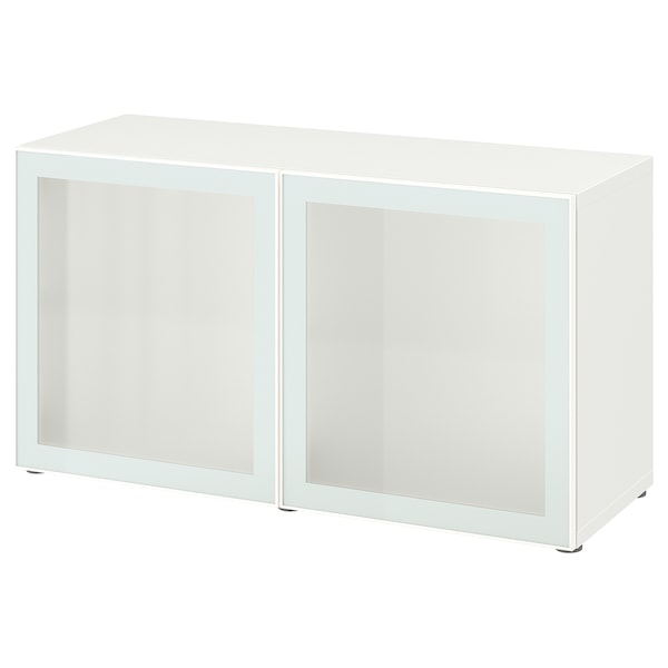 BESTÅ - Shelf unit with glass doors, white Glassvik/white/light green frosted glass, 120x42x64 cm