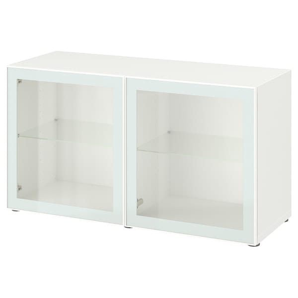 Ikea BESTÅ - Shelf unit with glass doors, white Glassvik/white/light green clear glass, 120x42x64 cm