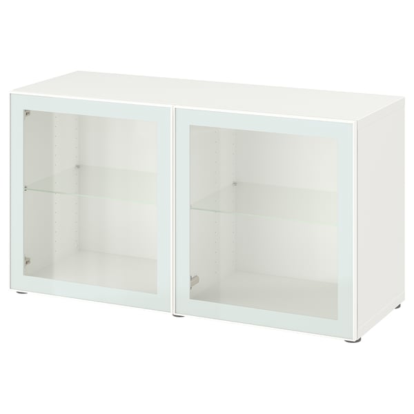 BESTÅ - BESTÅ Shelf unit with glass doors, white Glassvik/white/light green clear glass, 120x42x64 cm