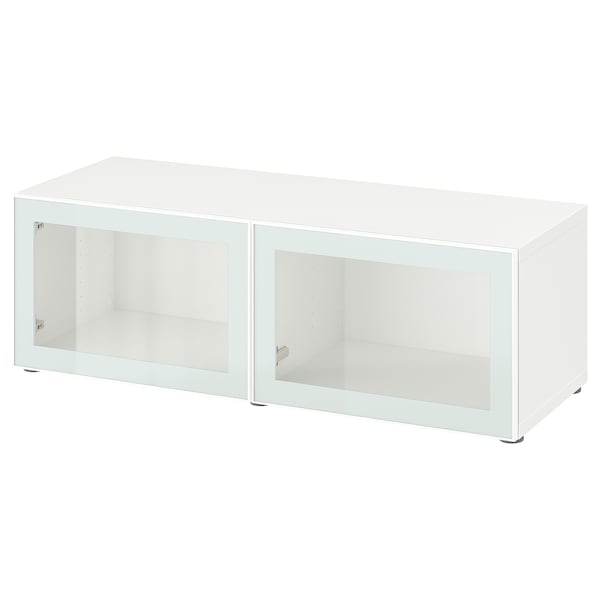 Ikea BESTÅ - Shelf unit with glass doors, white Glassvik/white/light green clear glass, 120x42x38 cm