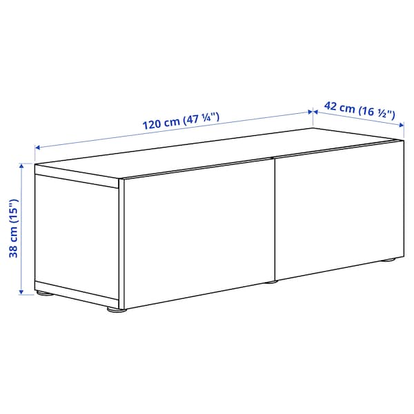 BESTÅ - Shelf unit with glass doors, white stained oak effect Glassvik/white/light green frosted glass, 120x42x38 cm