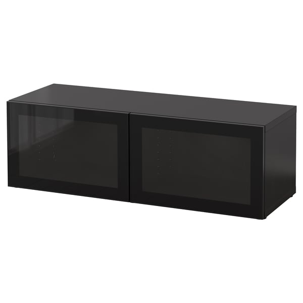 BESTÅ - BESTÅ Shelf unit with glass doors, black-brown/Glassvik black/clear glass, 120x42x38 cm