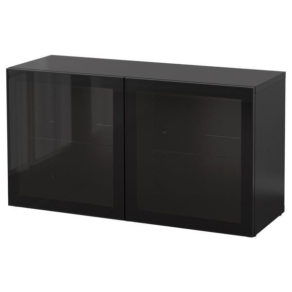BESTÅ - BESTÅ Shelf unit with glass doors, black-brown/Glassvik black/clear glass, 120x42x64 cm
