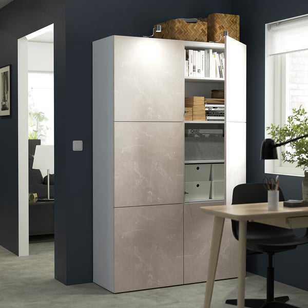 BESTÅ - Cabinet with doors, Bergsviken white/beige marble effect, , 120x42x193 cm