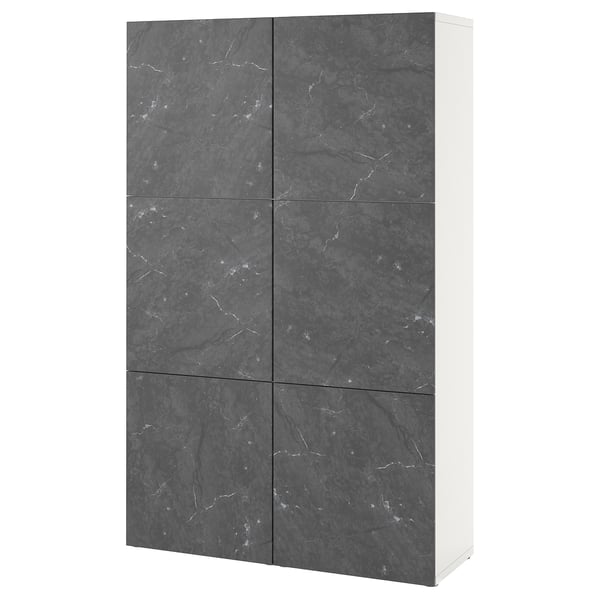 BESTÅ storage combination with doors, white Bergsviken/black marble effect, 120x42x193 cm