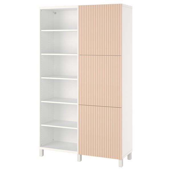 BESTÅ - BESTÅ Storage combination with doors, white/Björköviken birch veneer, 120x42x202 cm
