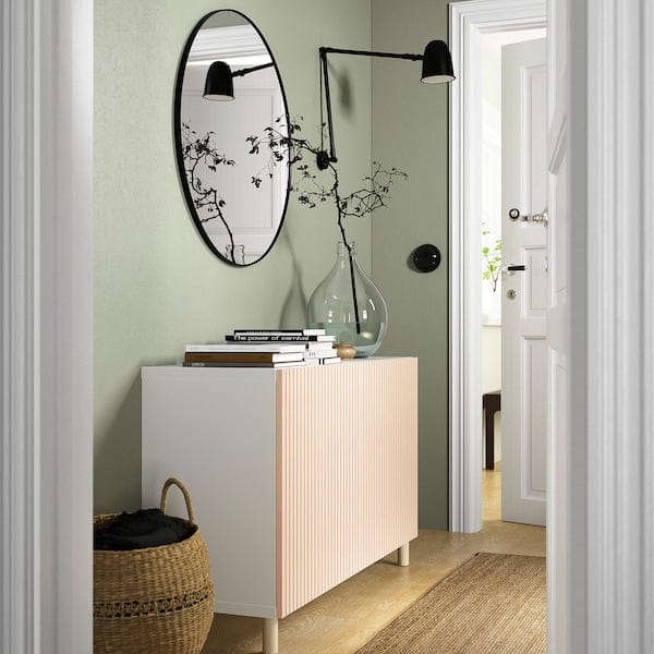 Ikea BESTÅ - Storage combination with doors, white/Björköviken/Mejarp birch veneer, 120x42x74 cm