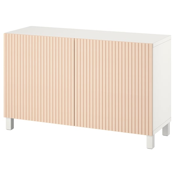 BESTÅ storage combination with doors, white/Björköviken/Stubbarp birch veneer, 120x42x74 cm