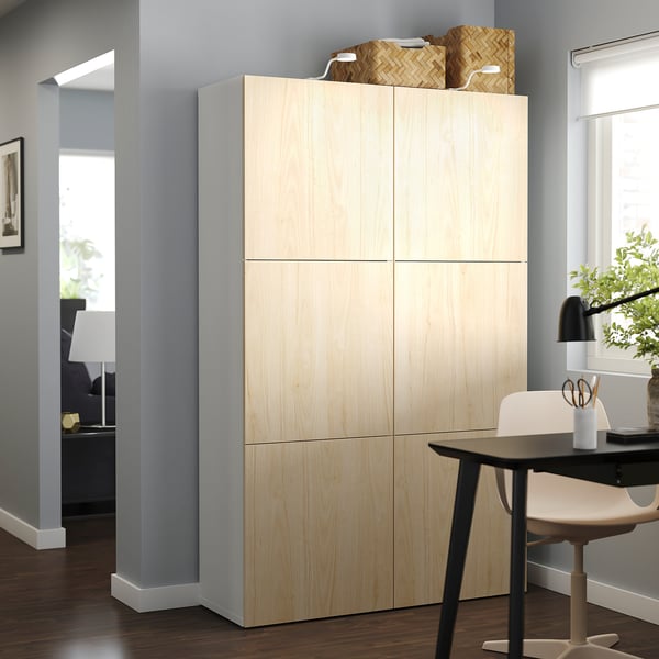 BESTÅ storage combination with doors, white Fänrik/ash, 120x42x193 cm