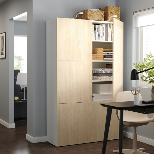 BESTÅ storage combination with doors, white Fänrik/ash, 120x42x193 cm