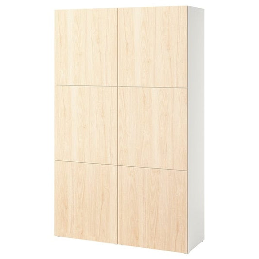 Ikea BESTÅ - Cabinet with doors, white Fänrik/ash wood,120x42x193 cm