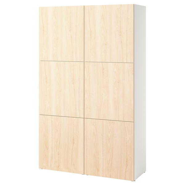 BESTÅ storage combination with doors, white Fänrik/ash, 120x42x193 cm