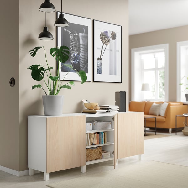 BESTÅ storage combination with doors, white/Fänrik/Stubbarp ash, 180x42x74 cm