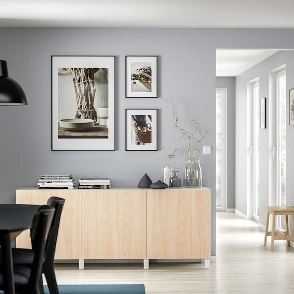 Ikea BESTÅ - Cabinet with doors, white/Fänrik/Stubbarp ash,180x42x74 cm