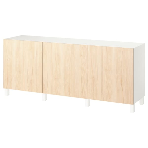 Ikea BESTÅ - Cabinet with doors, white/Fänrik/Stubbarp ash,180x42x74 cm