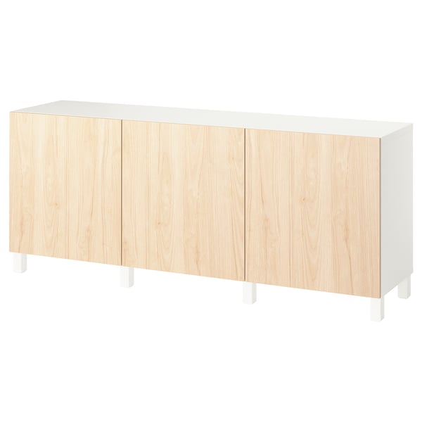 BESTÅ storage combination with doors, white/Fänrik/Stubbarp ash, 180x42x74 cm