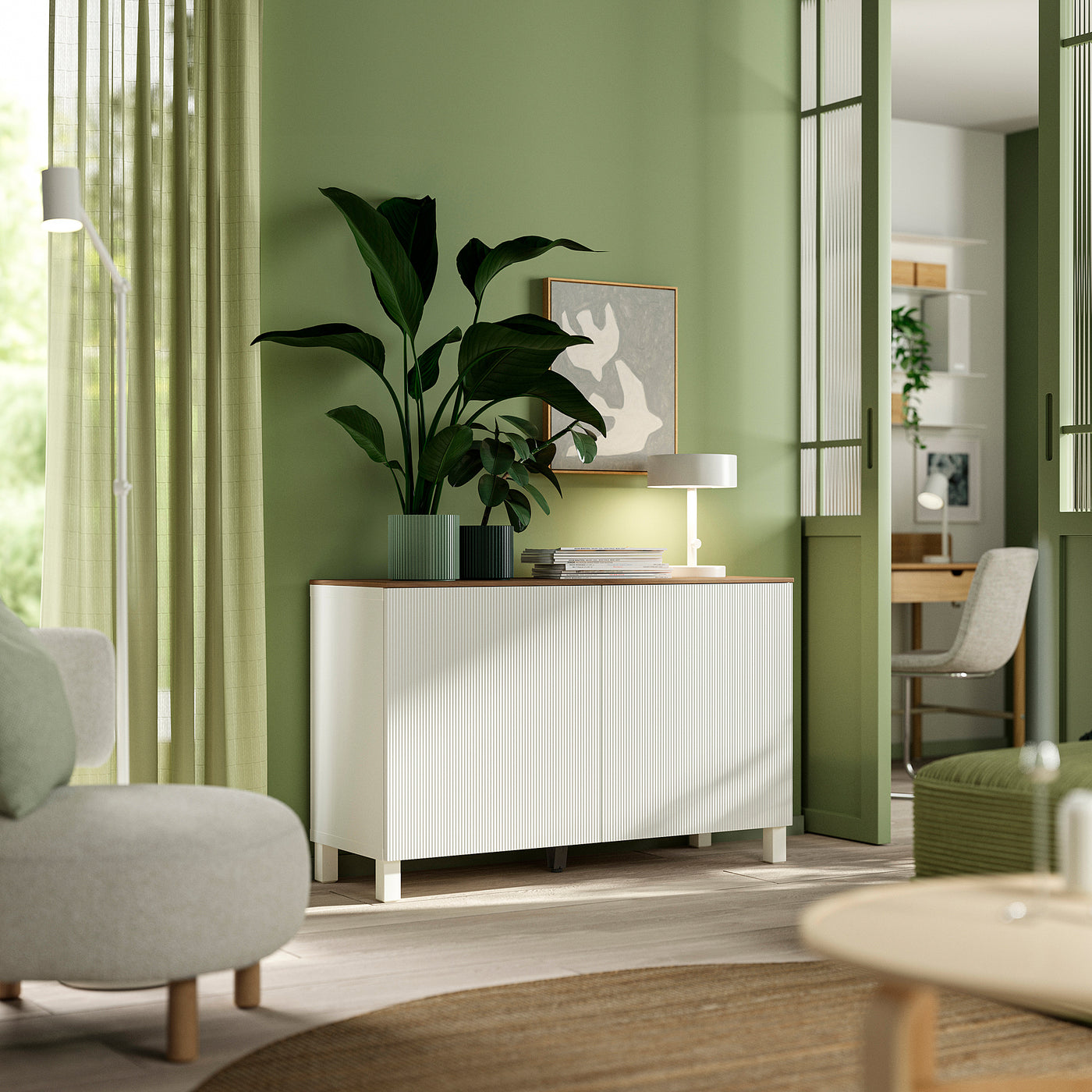 BESTÅ storage combination with doors, white/Förvaltare white, 120x42x75 cm