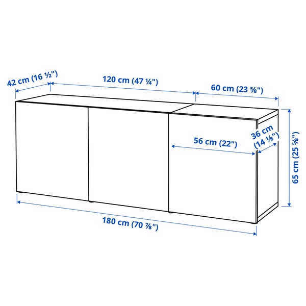 BESTÅ - Storage combination with doors, white Glassvik/white/light green clear glass, 180x42x65 cm