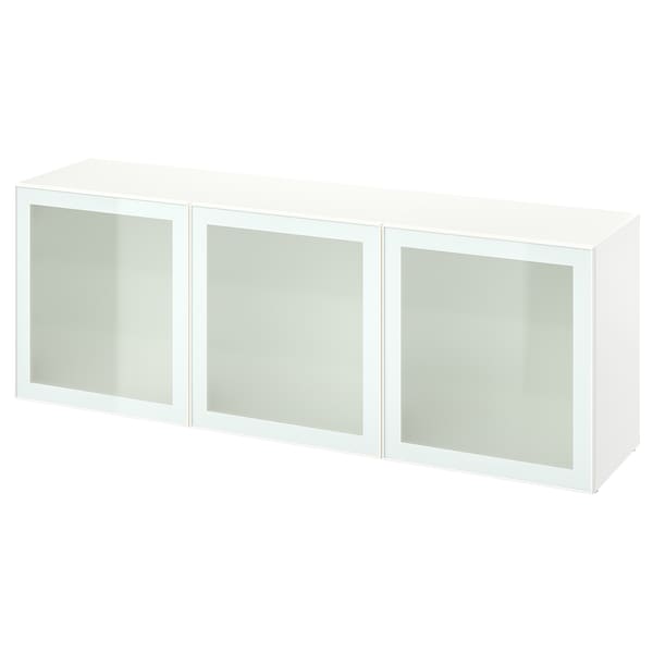 Ikea BESTÅ - Storage combination with doors, white Glassvik/white/light green clear glass, 180x42x65 cm