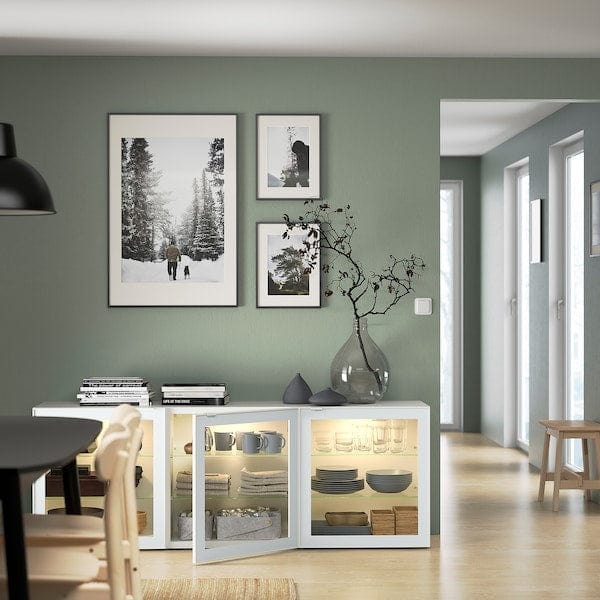 Ikea BESTÅ - Storage combination with doors, white Glassvik/white/light green clear glass, 180x42x65 cm