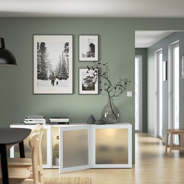 BESTÅ - Storage combination with doors, white Glassvik/white/light green clear glass, 180x42x65 cm