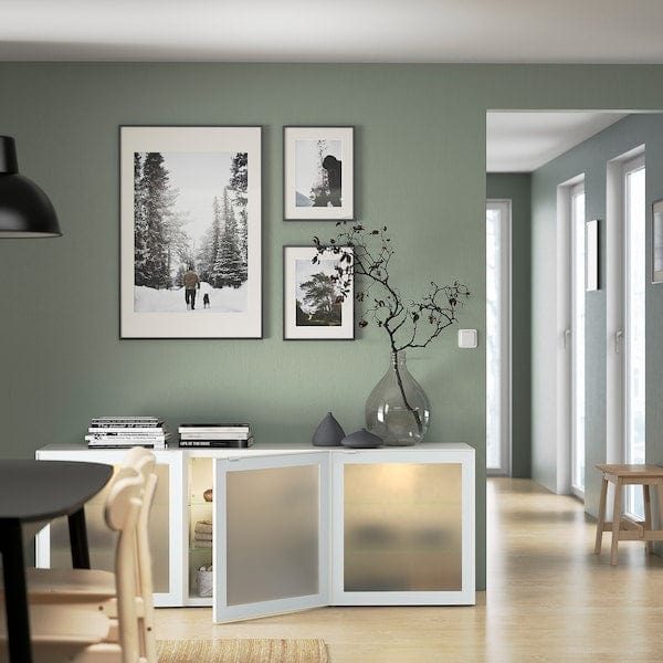 Ikea BESTÅ - Storage combination with doors, white Glassvik/white/light green clear glass, 180x42x65 cm