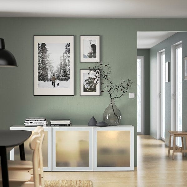 Ikea BESTÅ - Storage combination with doors, white Glassvik/white/light green clear glass, 180x42x65 cm