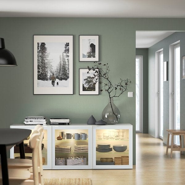 Ikea BESTÅ - Storage combination with doors, white Glassvik/white/light green clear glass, 180x42x65 cm