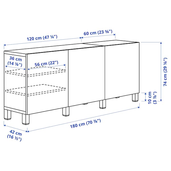 BESTÅ - Storage combination with doors, white Glassvik/Ösarp/light grey-blue clear glass, 180x42x74 cm